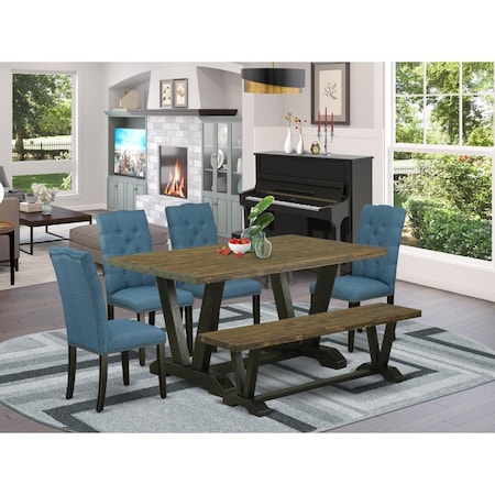 East West Furniture 6 Piece V-Style Amazing Modern Dining Table Set - Wire Brushed Black V676EL121-6